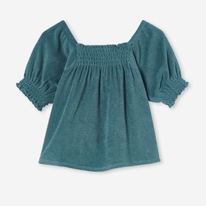 Little girls Cotton On eloise shirred short sleeve top turtle green size 4